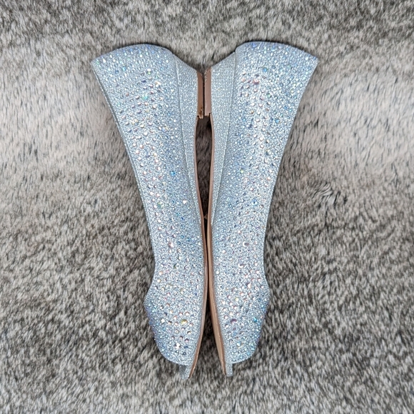 David's Bridal Peep Toe Low Wedge Silver AJUSTIN10 Women's 7 - Picture 7 of 11